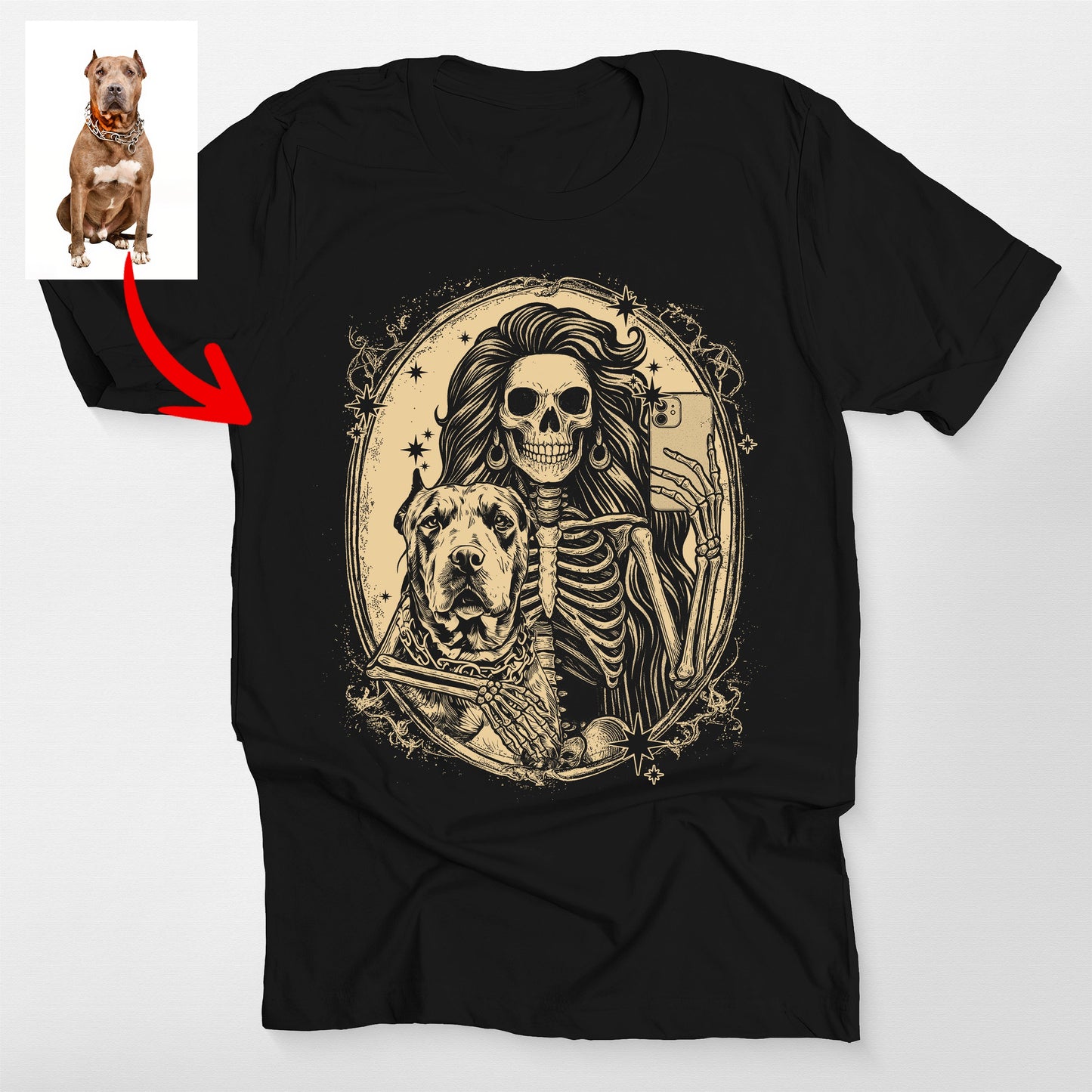 Custom Dog And Skeleton Bella Canvas T-Shirt For Dog Mom