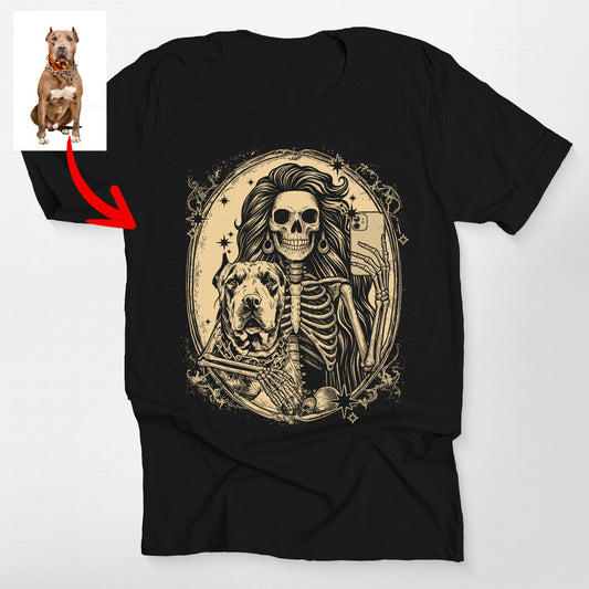Custom Dog And Skeleton Bella Canvas T-Shirt For Dog Mom