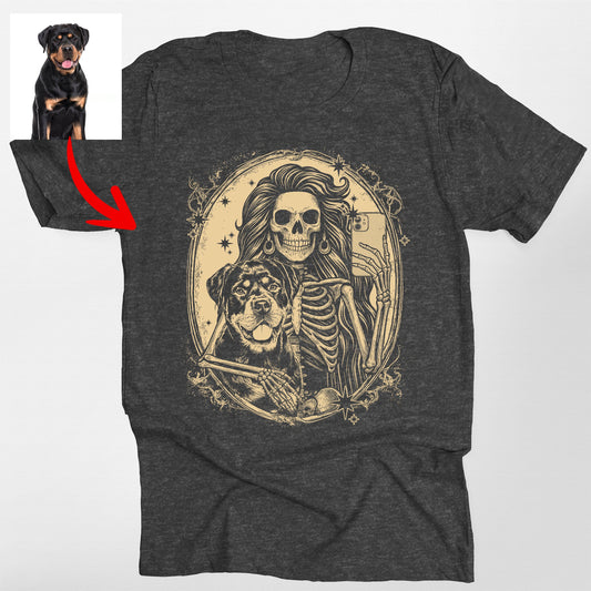 Custom Dog And Skeleton Bella Canvas T-Shirt For Dog Mom