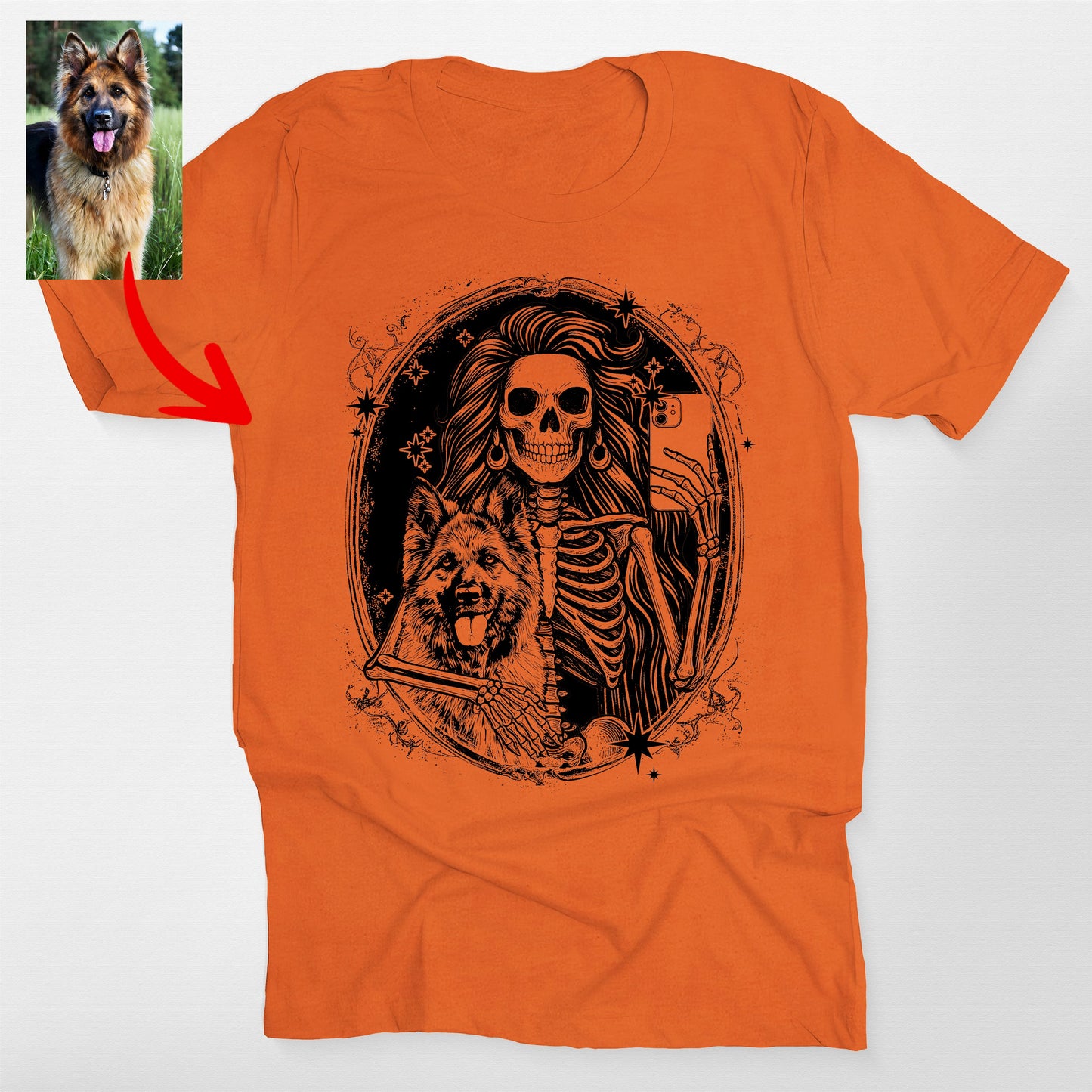 Custom Dog And Skeleton Bella Canvas T-Shirt For Dog Mom