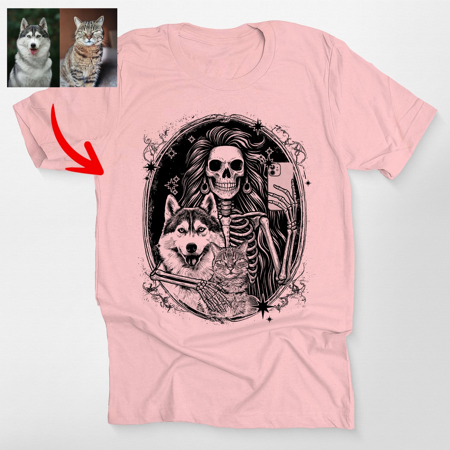 Custom Dog And Skeleton Bella Canvas T-Shirt For Dog Mom