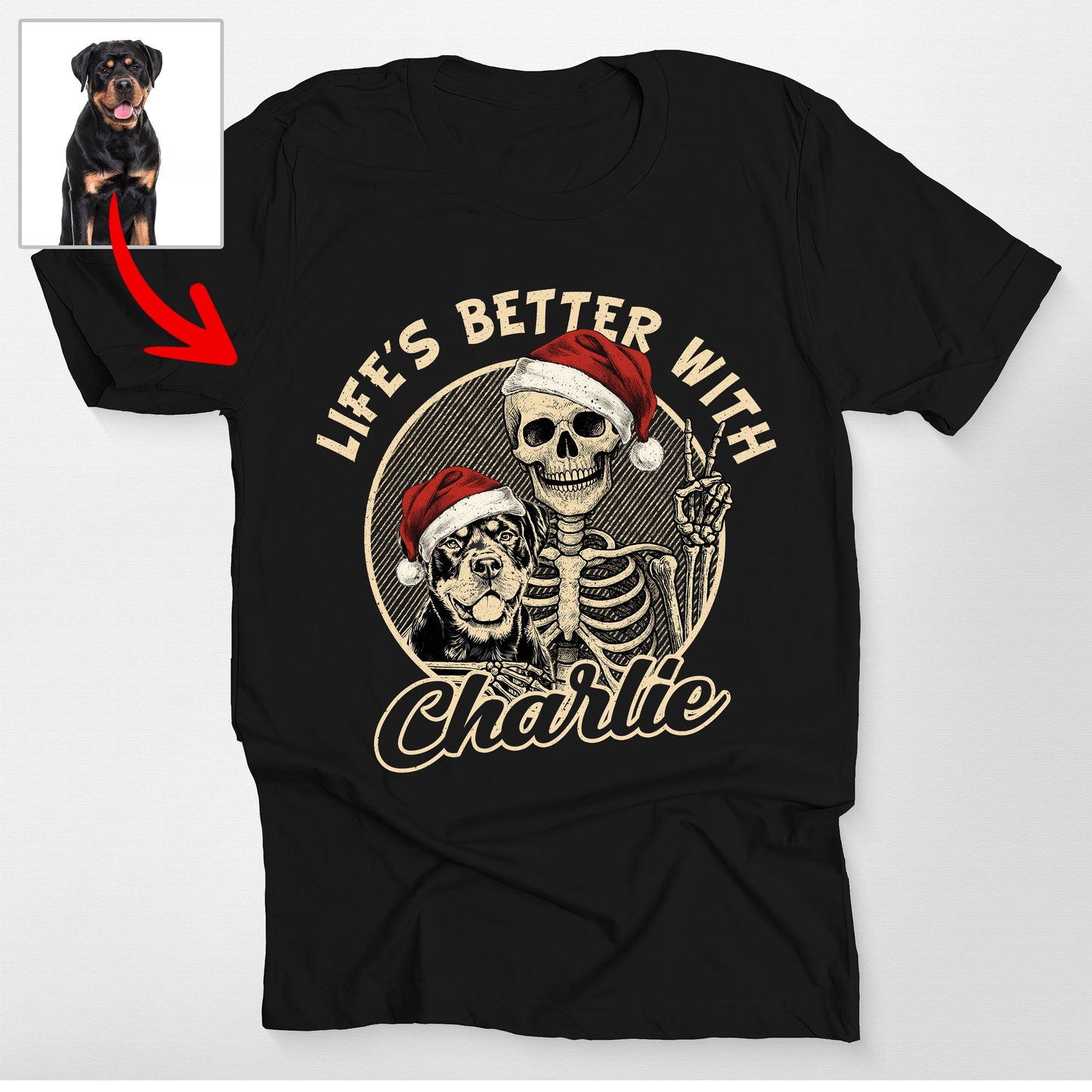 Life's Better With Dog Funny Skeleton Christmas Bella Canvas T-Shirt