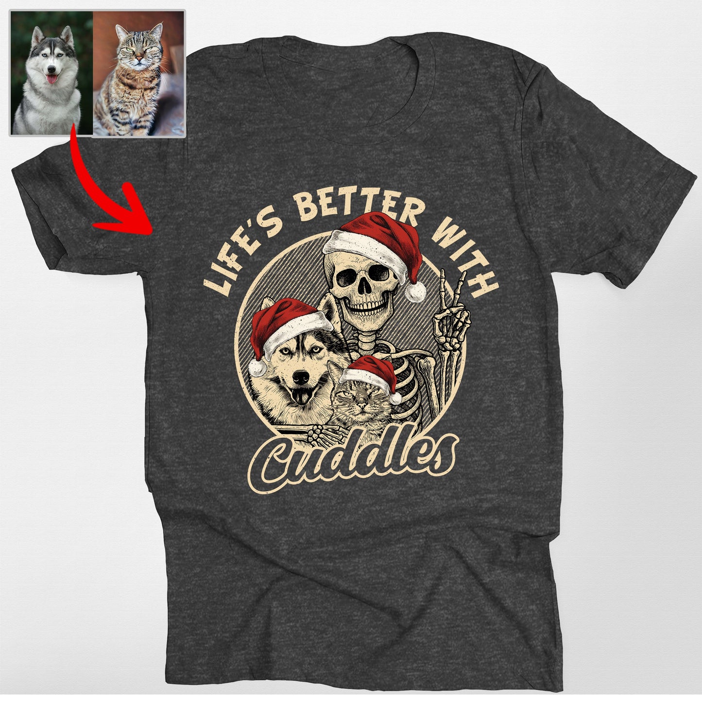 Life's Better With Dog Funny Skeleton Christmas Bella Canvas T-Shirt