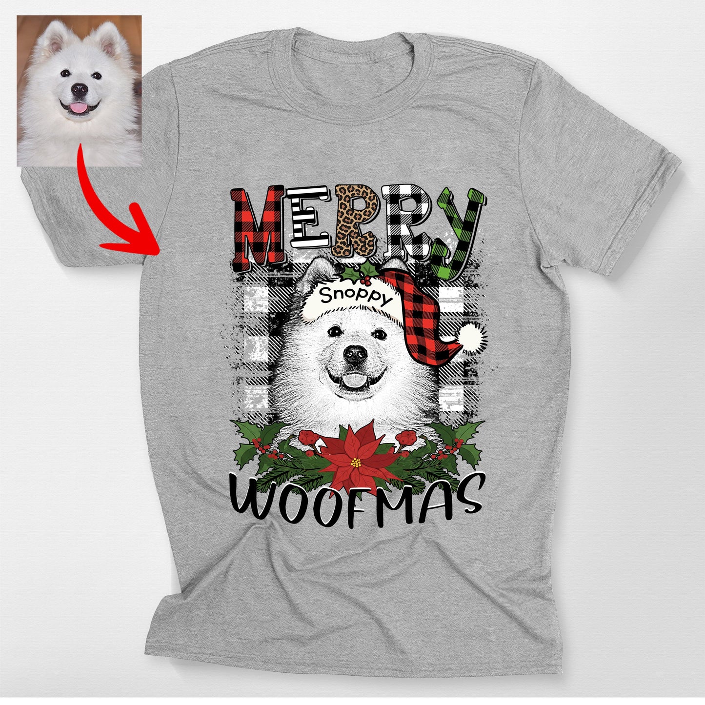 Merry Christmas Custom Dog Portrait Bella Canvas TShirt