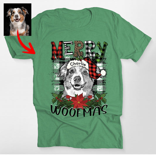 Merry Christmas Custom Dog Portrait Bella Canvas TShirt