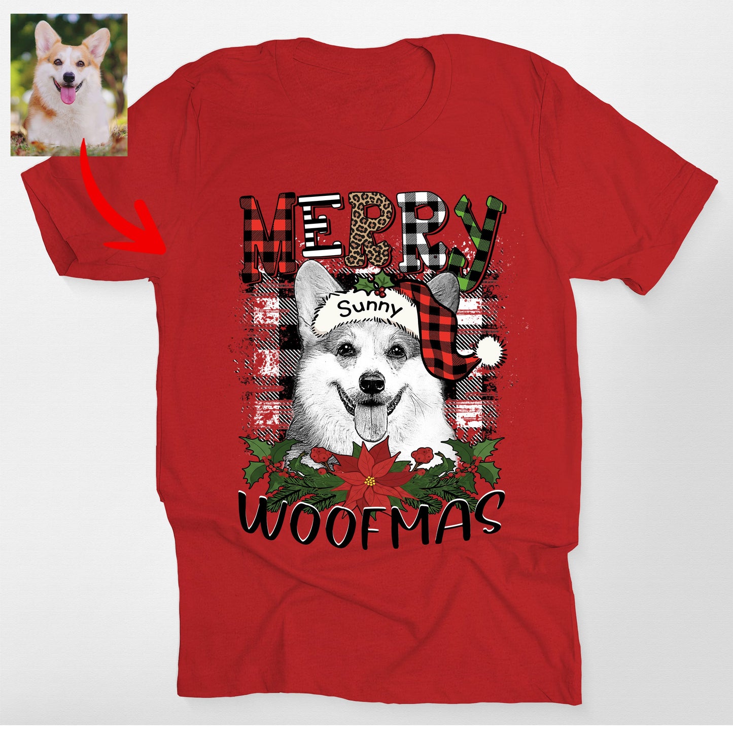 Merry Christmas Custom Dog Portrait Bella Canvas TShirt