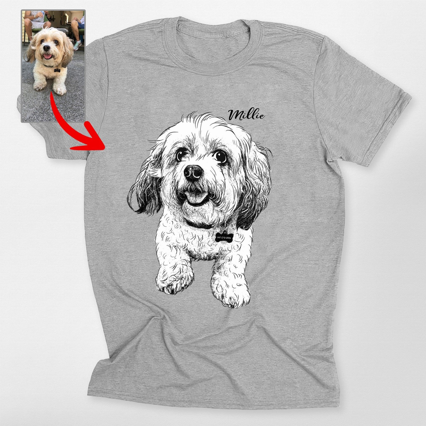Custom Hand-Drawn Dog Sketch Bella Canvas Shirt for Dog Lovers