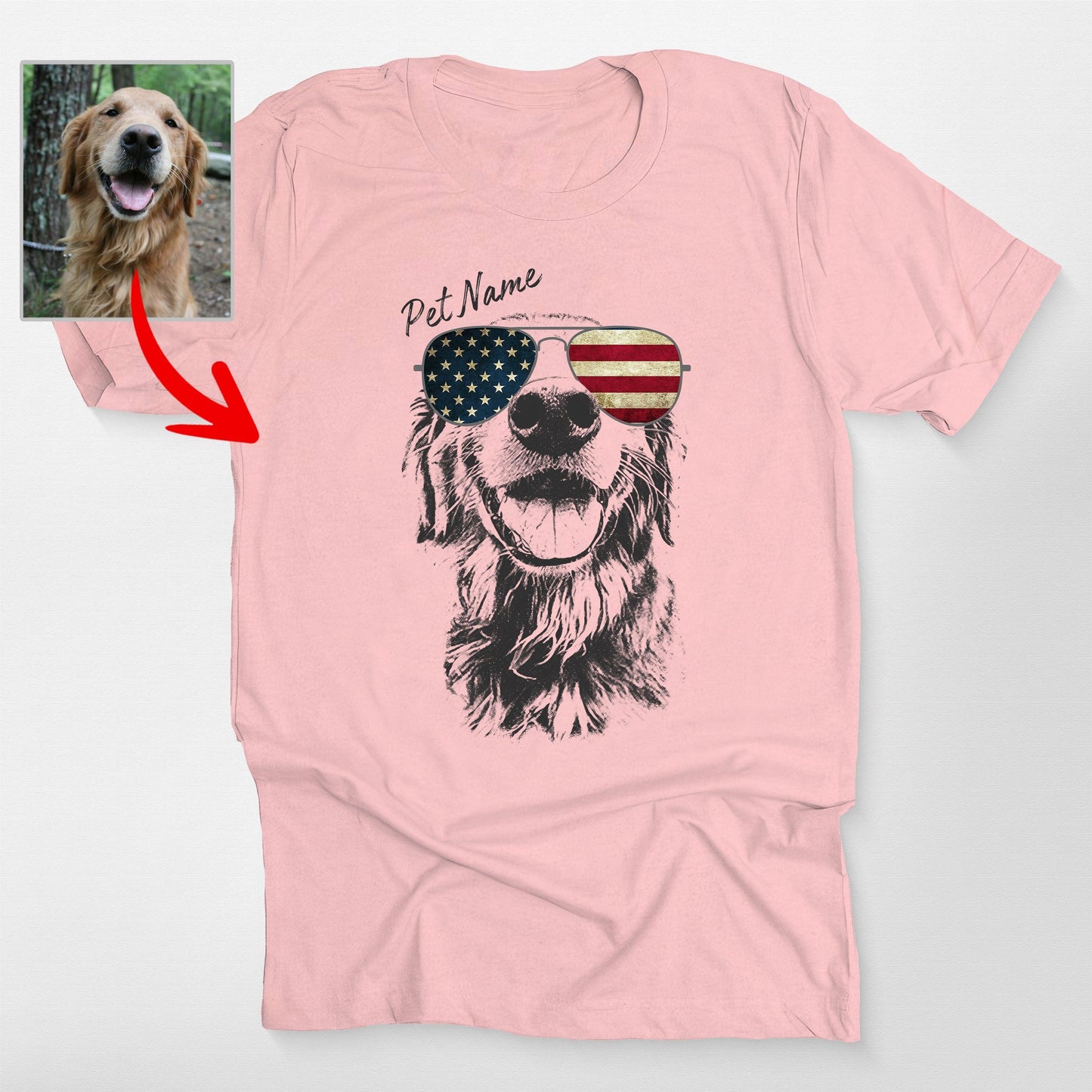 Custom Dogface Wearing American Flag Glasses T-shirt