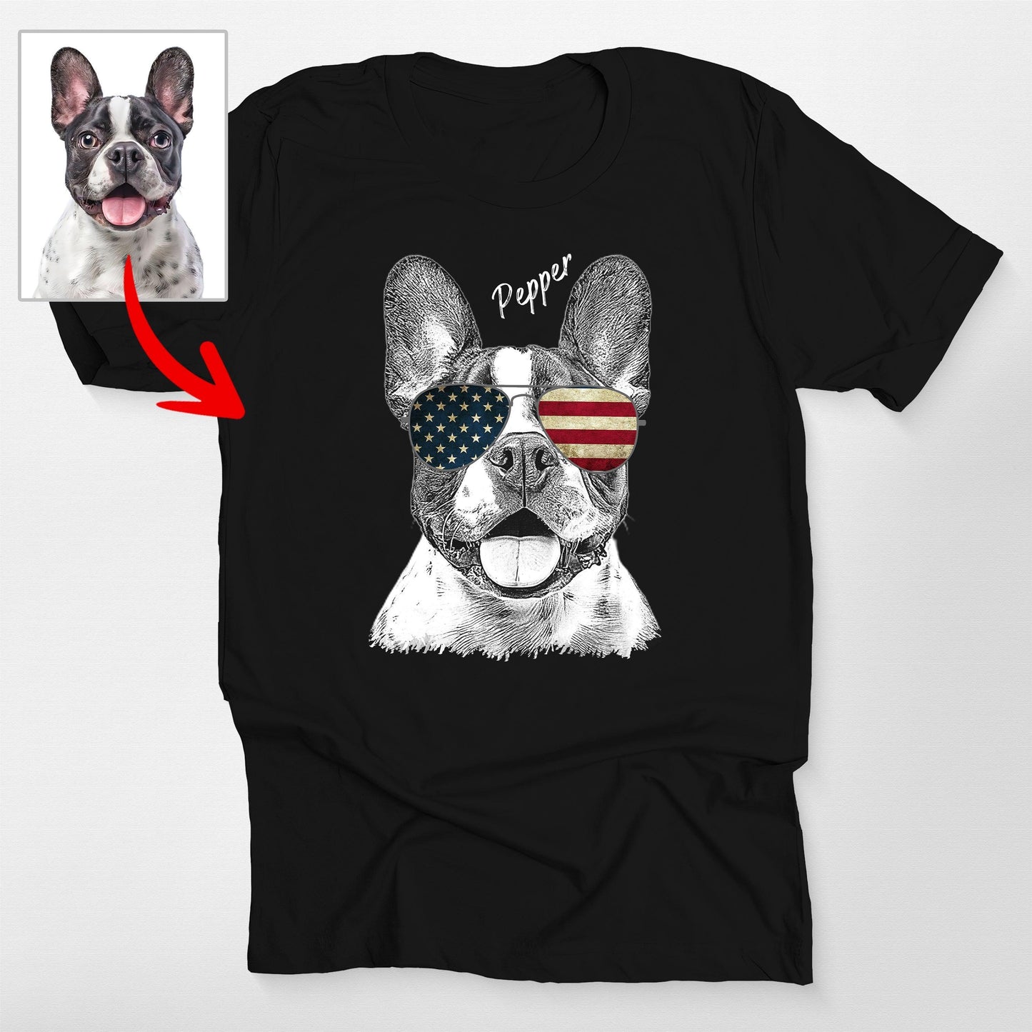 Custom Dogface Wearing American Flag Glasses T-shirt