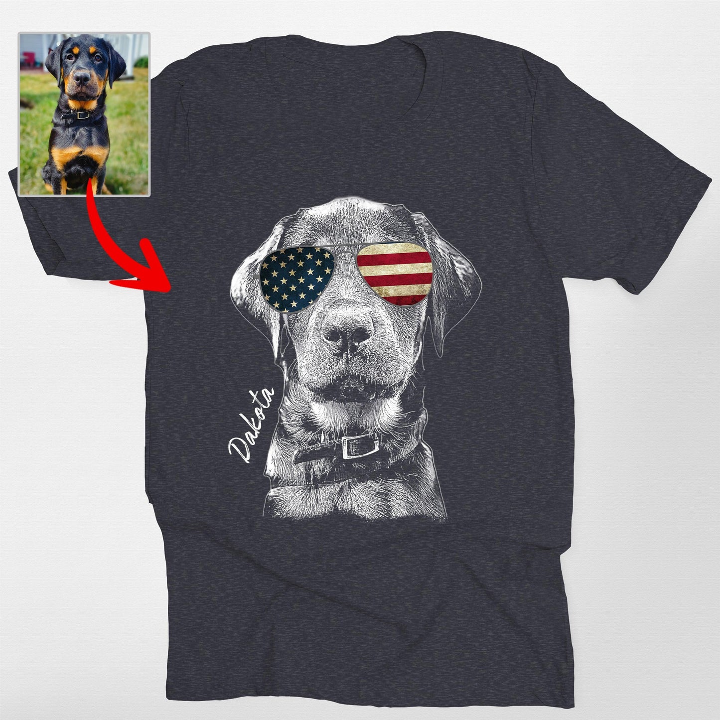 Custom Dogface Wearing American Flag Glasses T-shirt