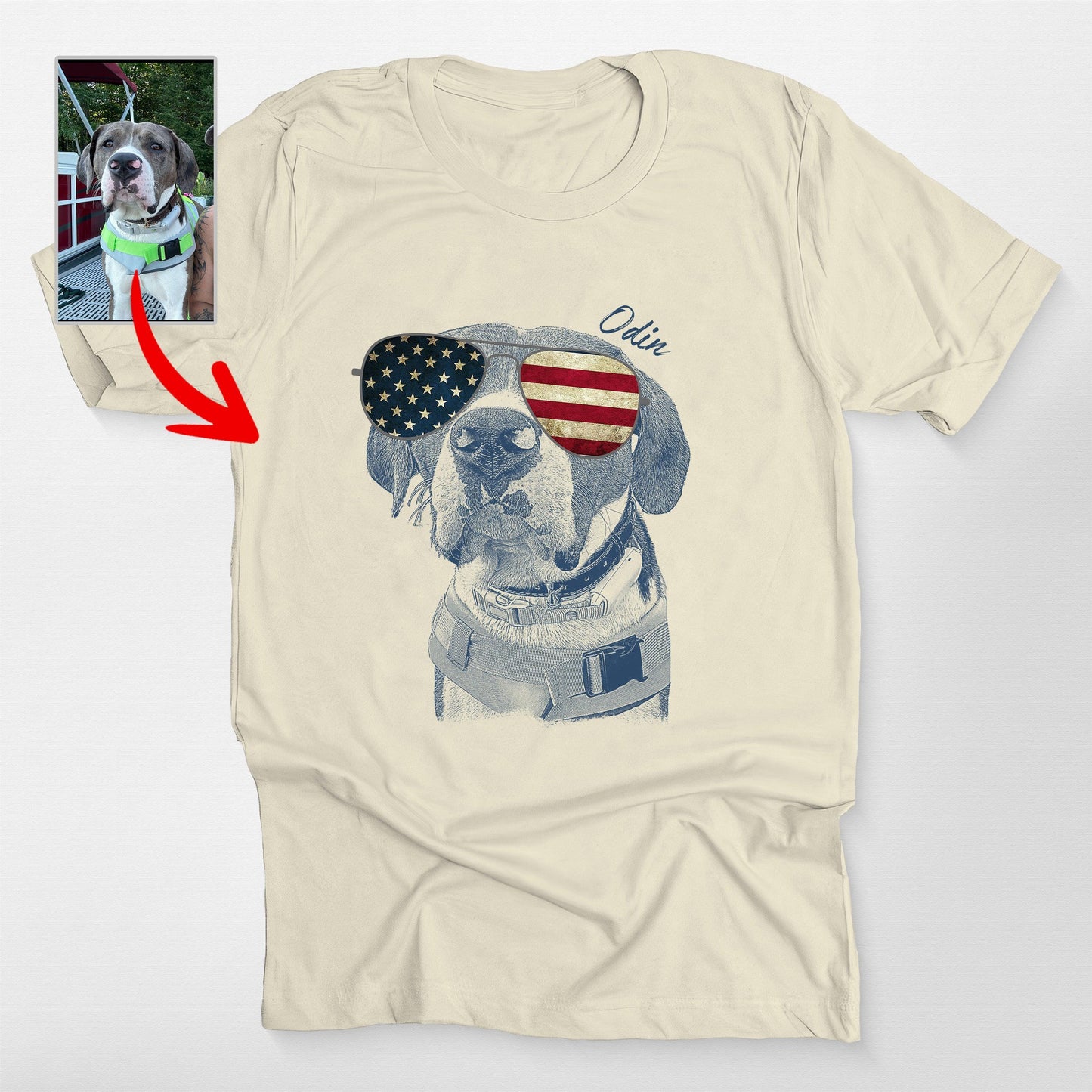 Custom Dogface Wearing American Flag Glasses T-shirt