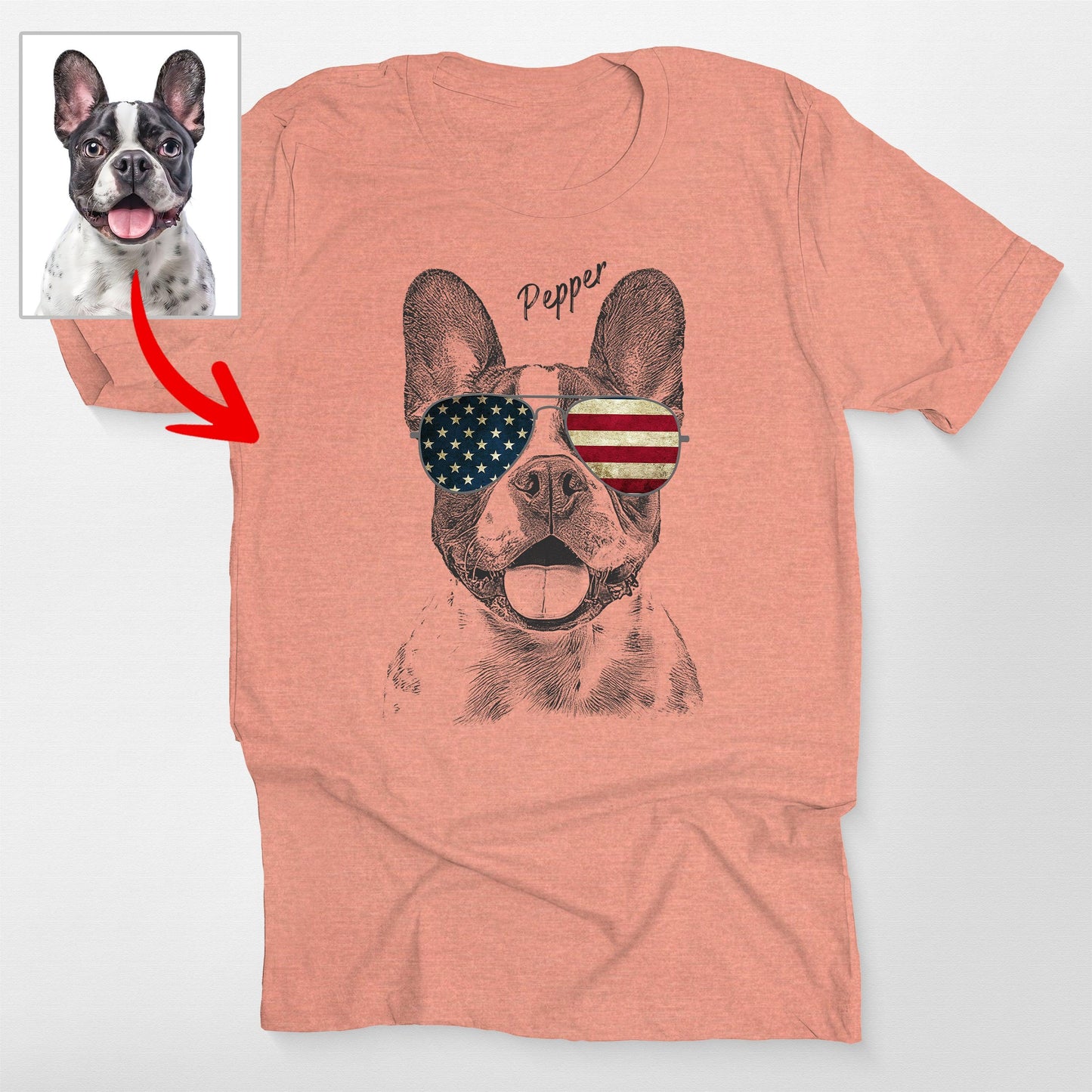 Custom Dogface Wearing American Flag Glasses T-shirt