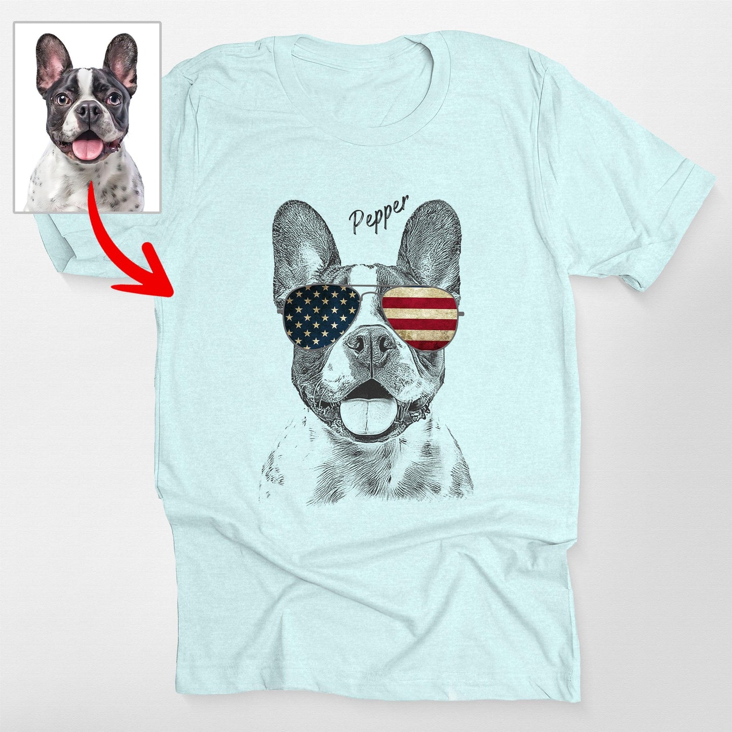 Custom Dogface Wearing American Flag Glasses T-shirt