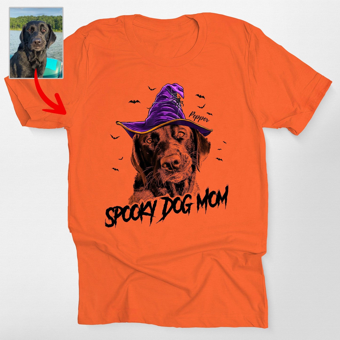 Custom Witch Dog Portrait Halloween T-Shirt