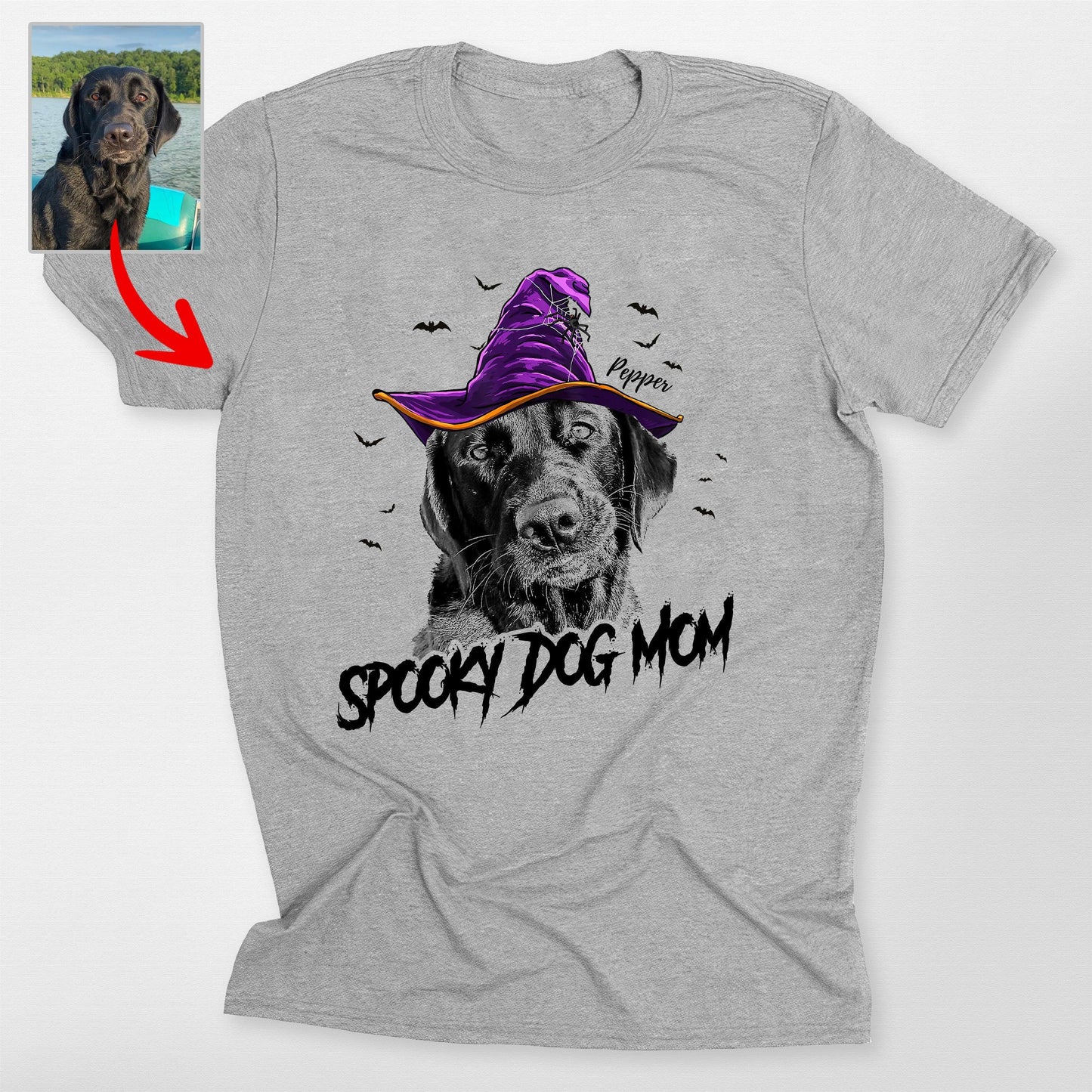 Custom Witch Dog Portrait Halloween T-Shirt