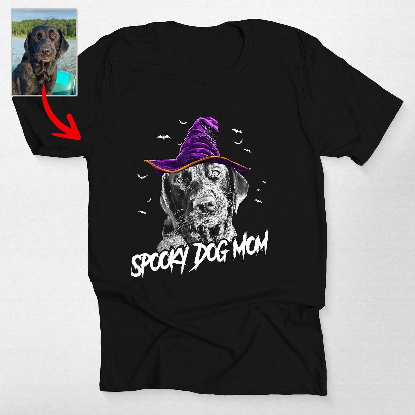 Custom Witch Dog Portrait Halloween T-Shirt