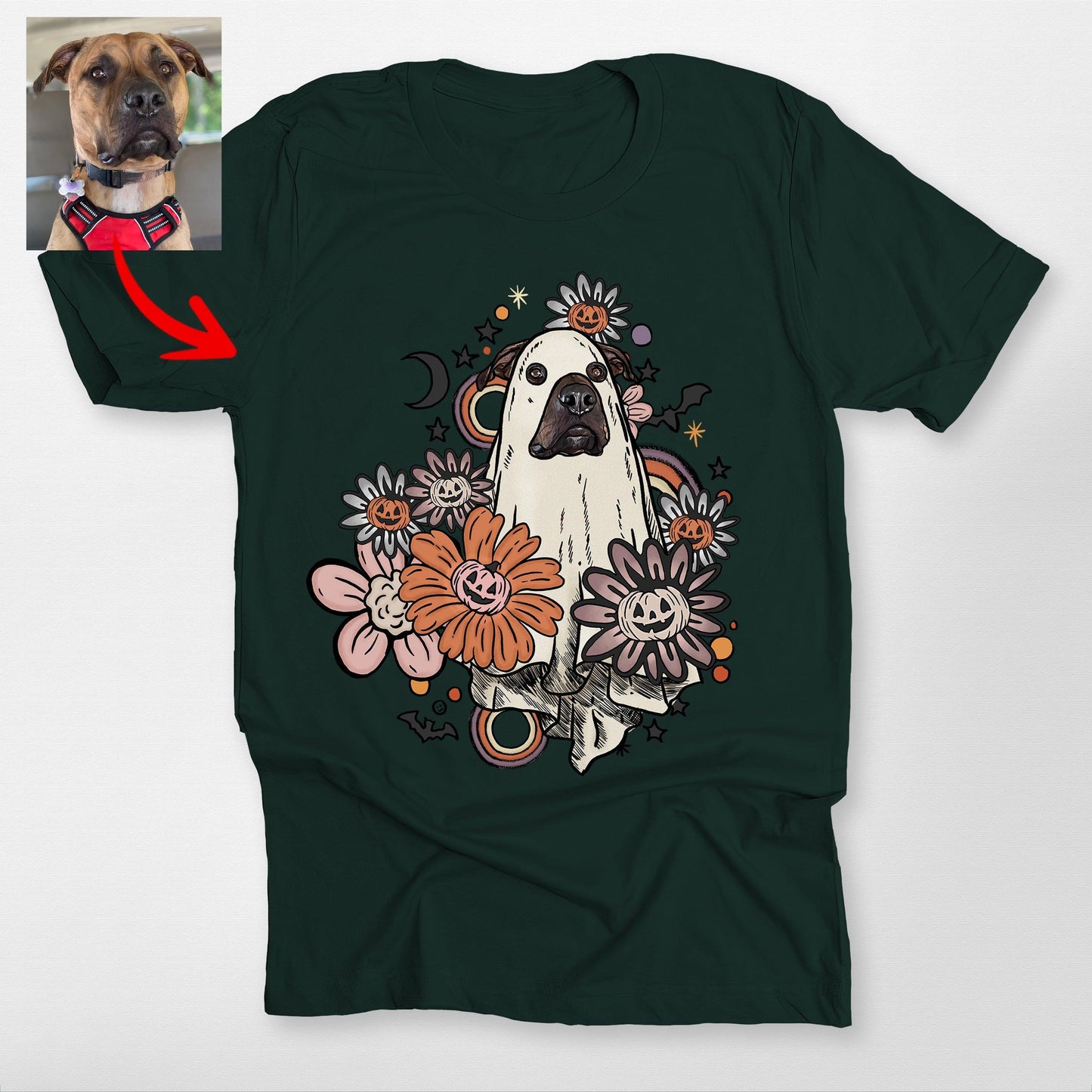 Custom Dog In Flora Bella Canvas Shirt for Dog Moms Halloween Graphic Tees