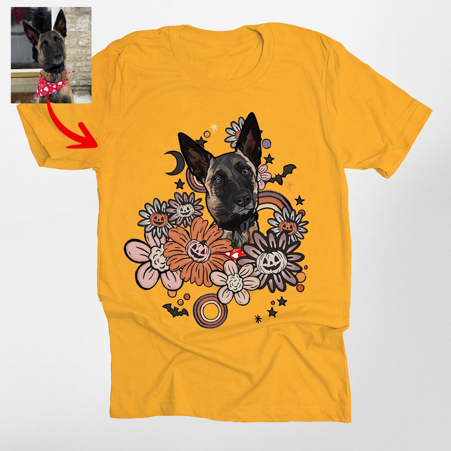 Custom Dog In Flora Bella Canvas Shirt for Dog Moms Halloween Graphic Tees