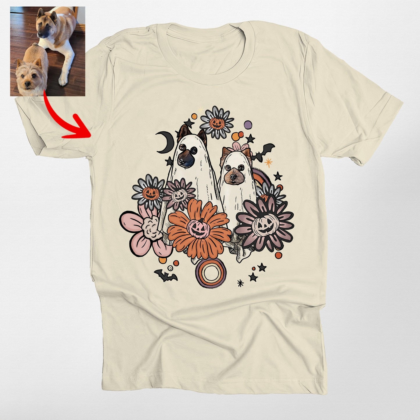 Custom Dog In Flora Bella Canvas Shirt for Dog Moms Halloween Graphic Tees