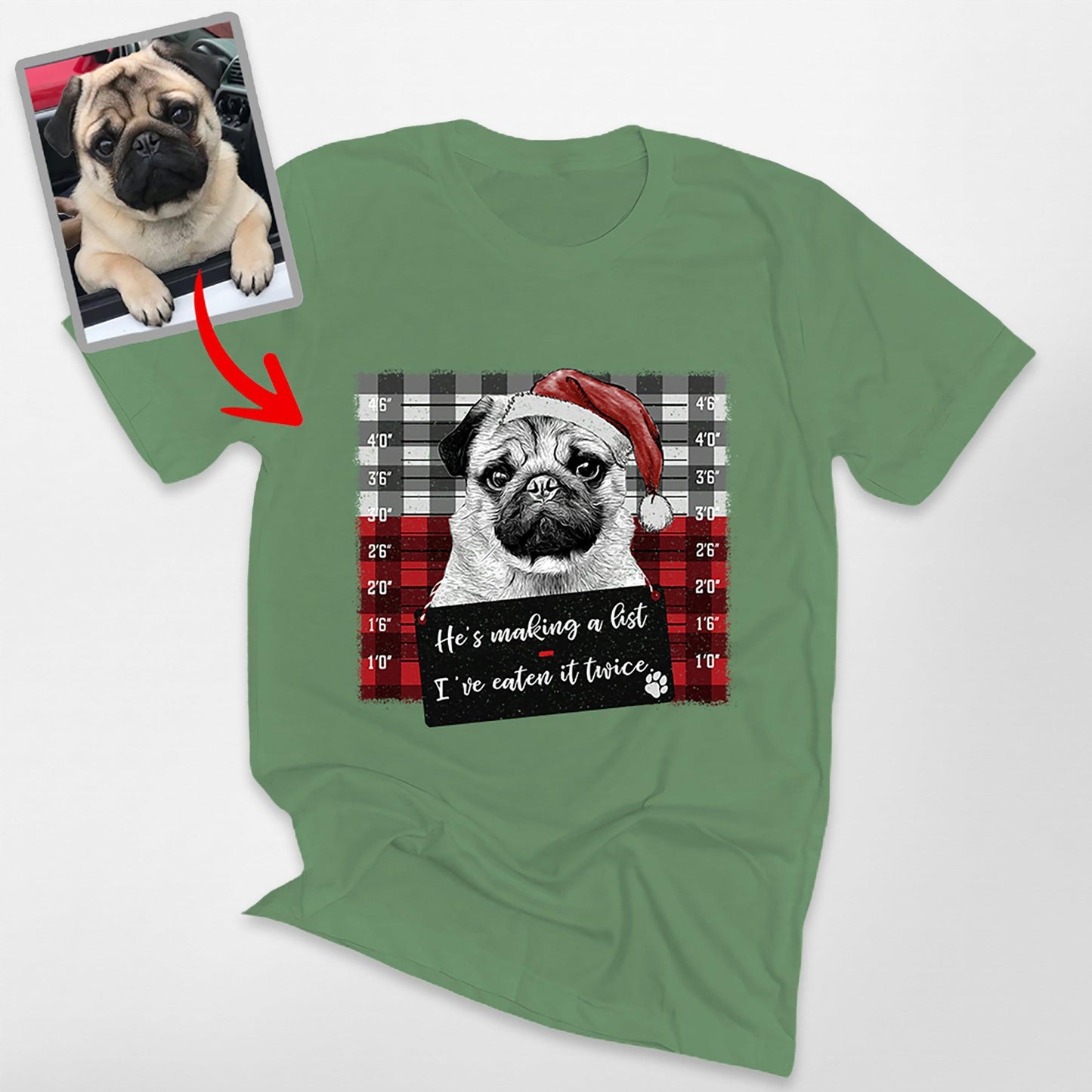 Christmas Custom Dog Portrait Bella Canvas T-Shirt Gift for Dog Lovers