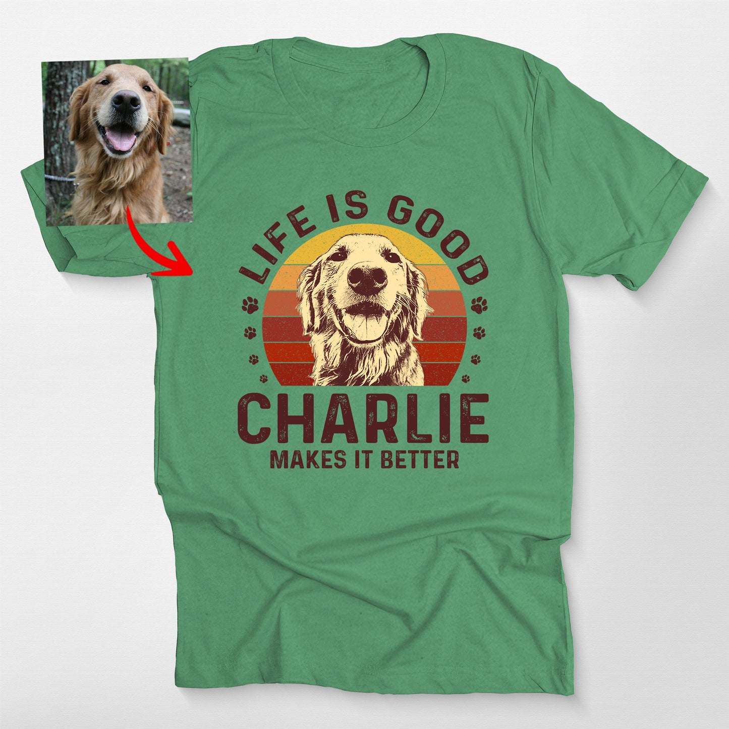 Life Is Good Custom Dogface Retro Sunset Shirt