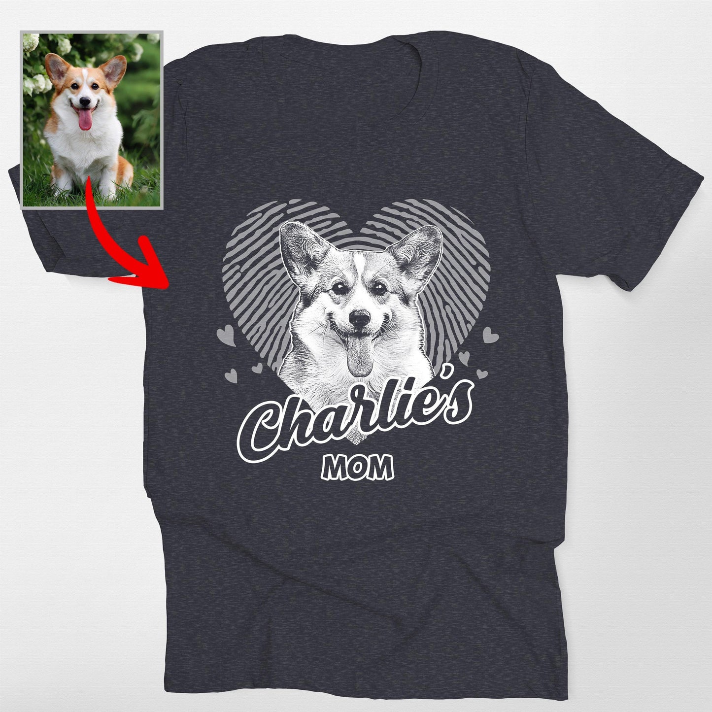 Lovable Custom Dogface with Heart T-shirt