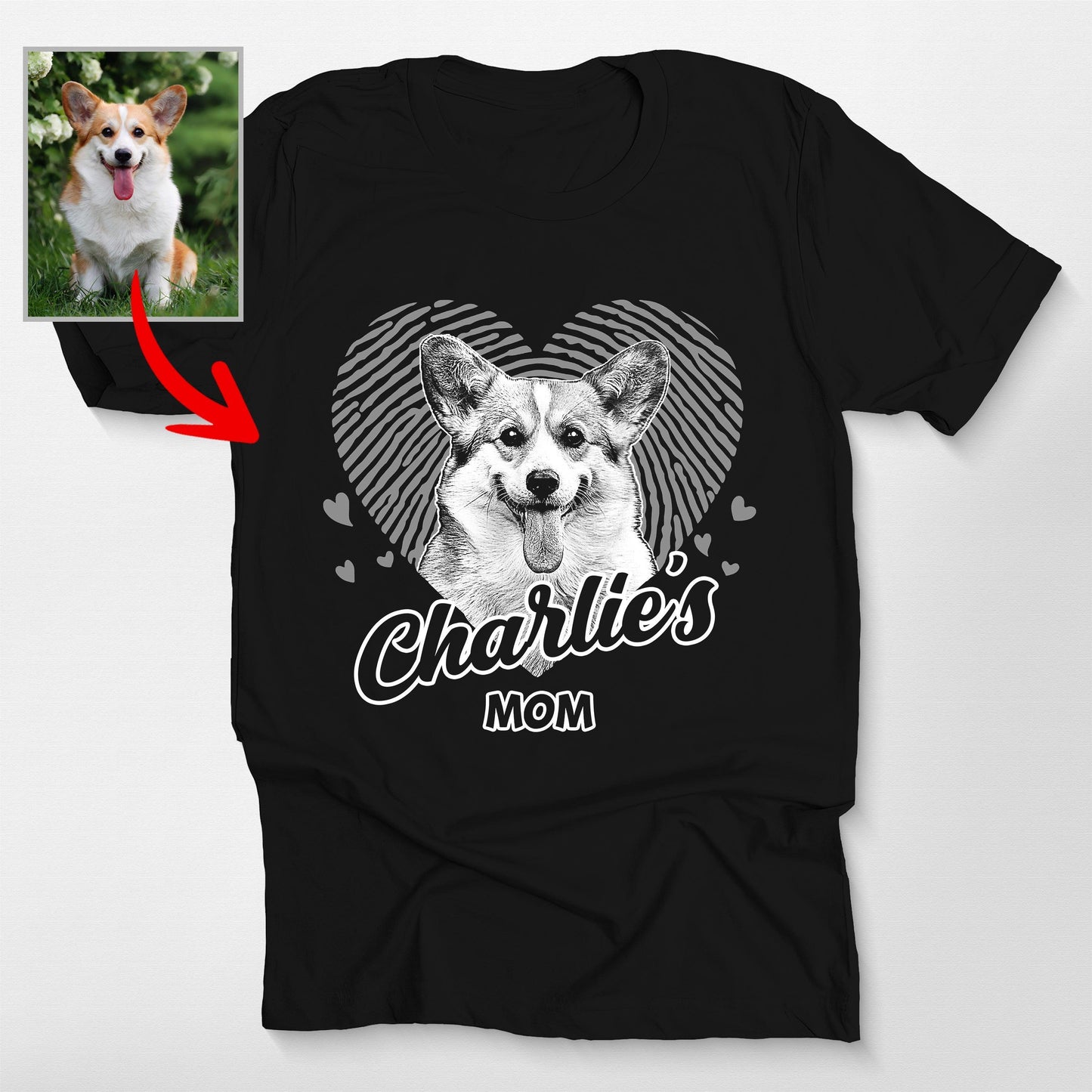 Lovable Custom Dogface with Heart T-shirt