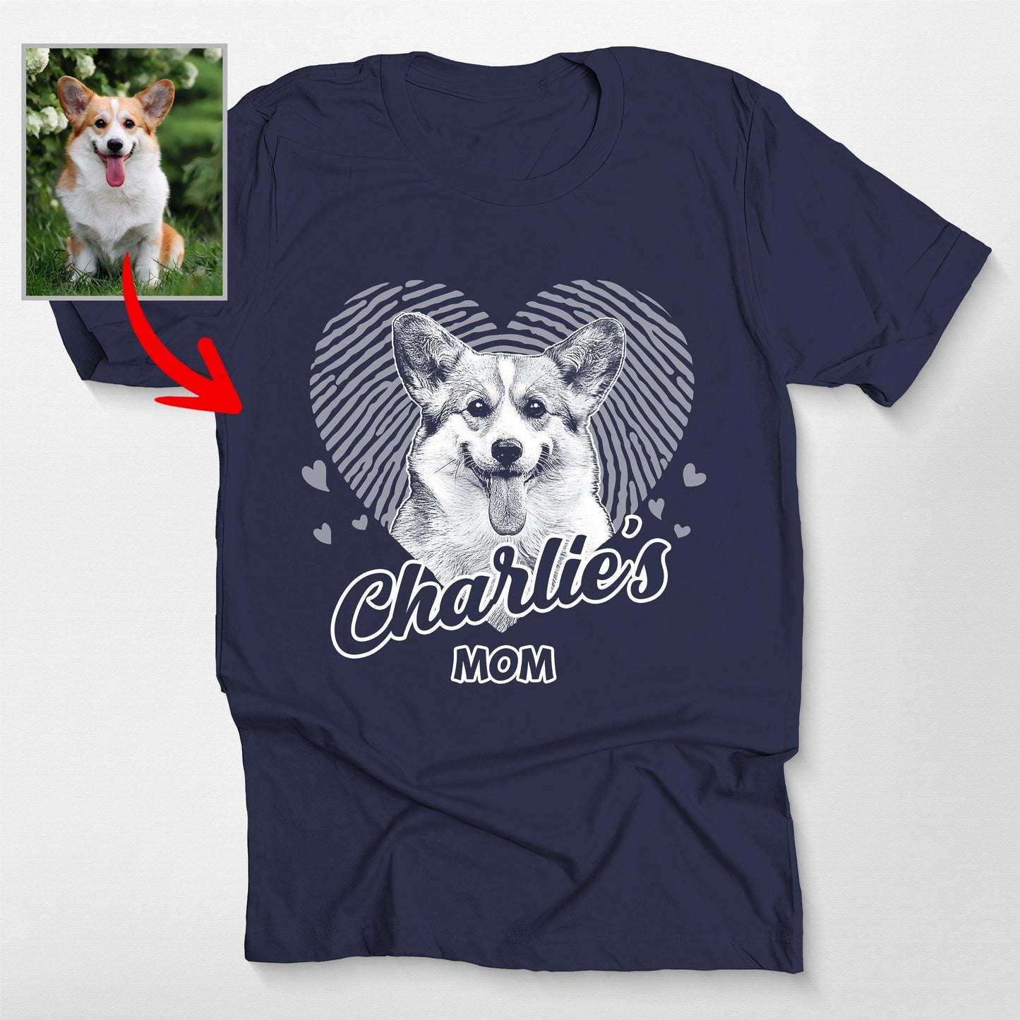 Lovable Custom Dogface with Heart T-shirt