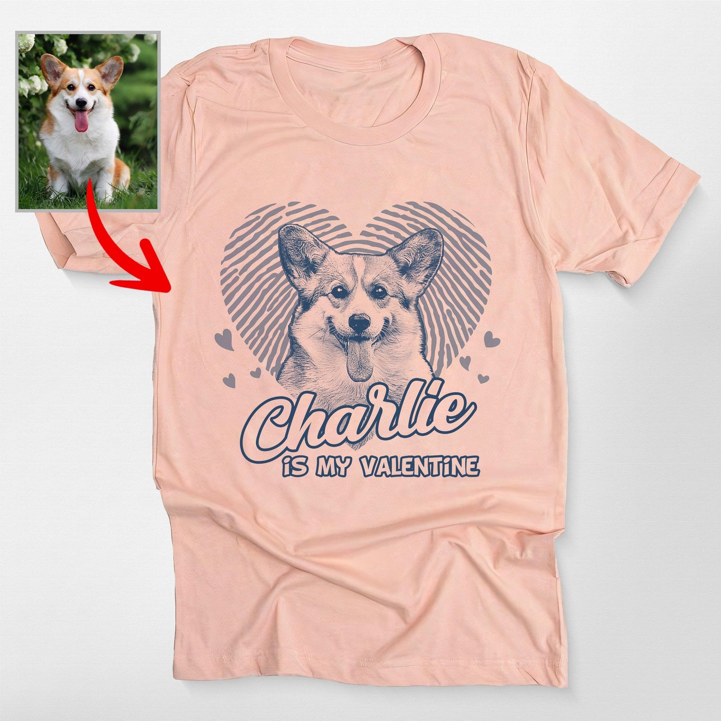 Lovable Custom Dogface with Heart T-shirt