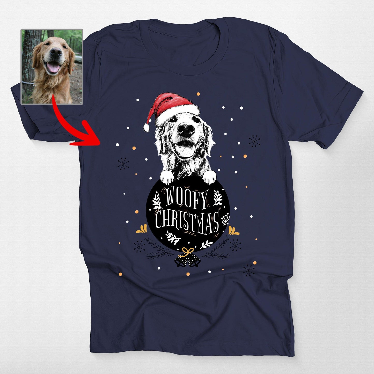 Funny Dog Christmas Bella Canvas Shirt - Custom Dog Portrait Gift