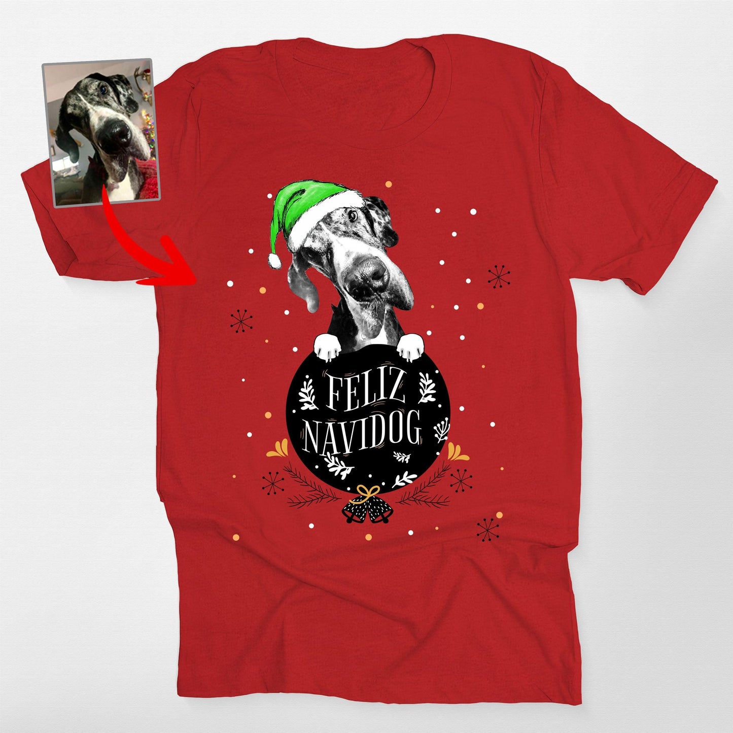 Funny Dog Christmas Bella Canvas Shirt - Custom Dog Portrait Gift