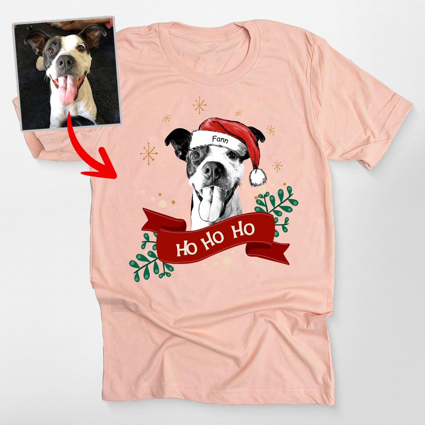 Custom Dog Christmas Shirt with Santa Hat and Red Ribbon for Dog Lovers
