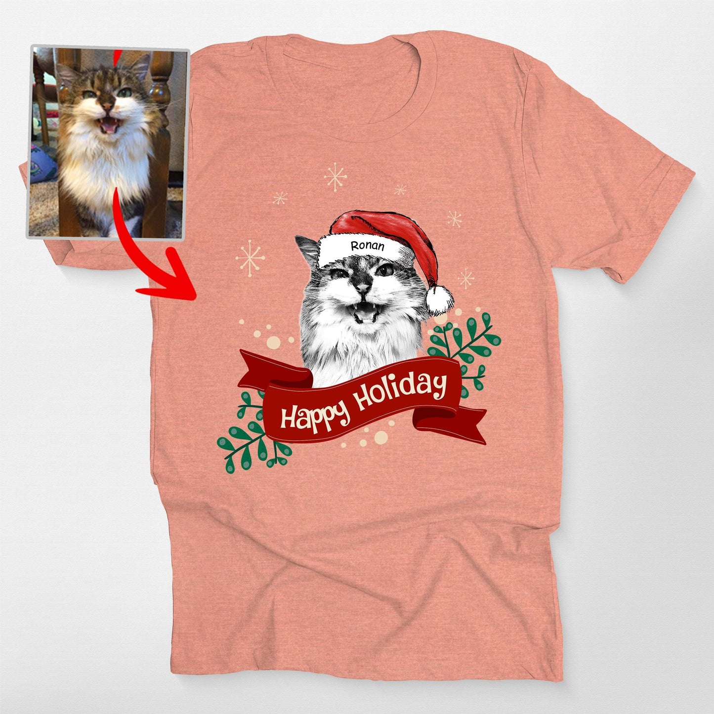 Custom Dog Christmas Shirt with Santa Hat and Red Ribbon for Dog Lovers