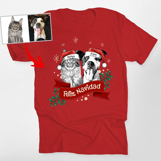 Custom Dog Christmas Shirt with Santa Hat and Red Ribbon for Dog Lovers