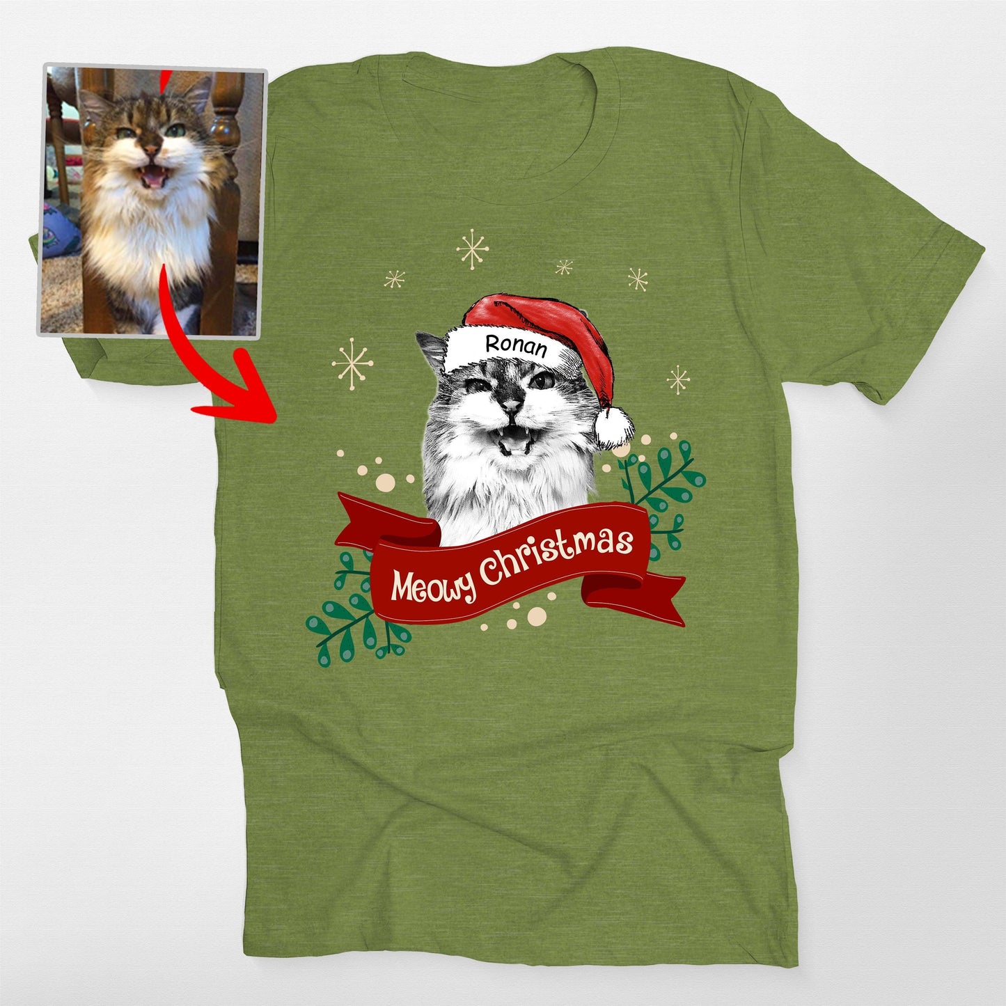 Custom Dog Christmas Shirt with Santa Hat and Red Ribbon for Dog Lovers
