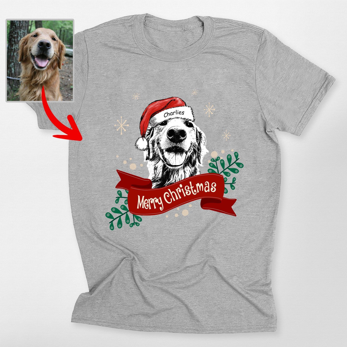 Custom Dog Christmas Shirt with Santa Hat and Red Ribbon for Dog Lovers
