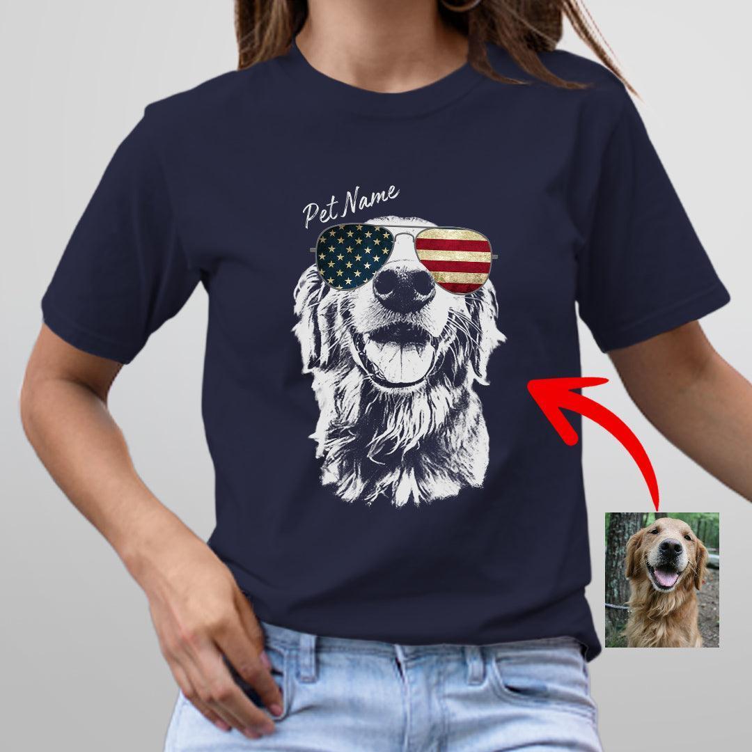Custom Dogface Wearing American Flag Glasses T-shirt