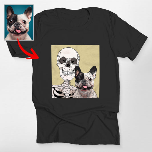 Custom Skeleton Selfie With Dog tshirt for Lovers. Vintage Halloween Tee