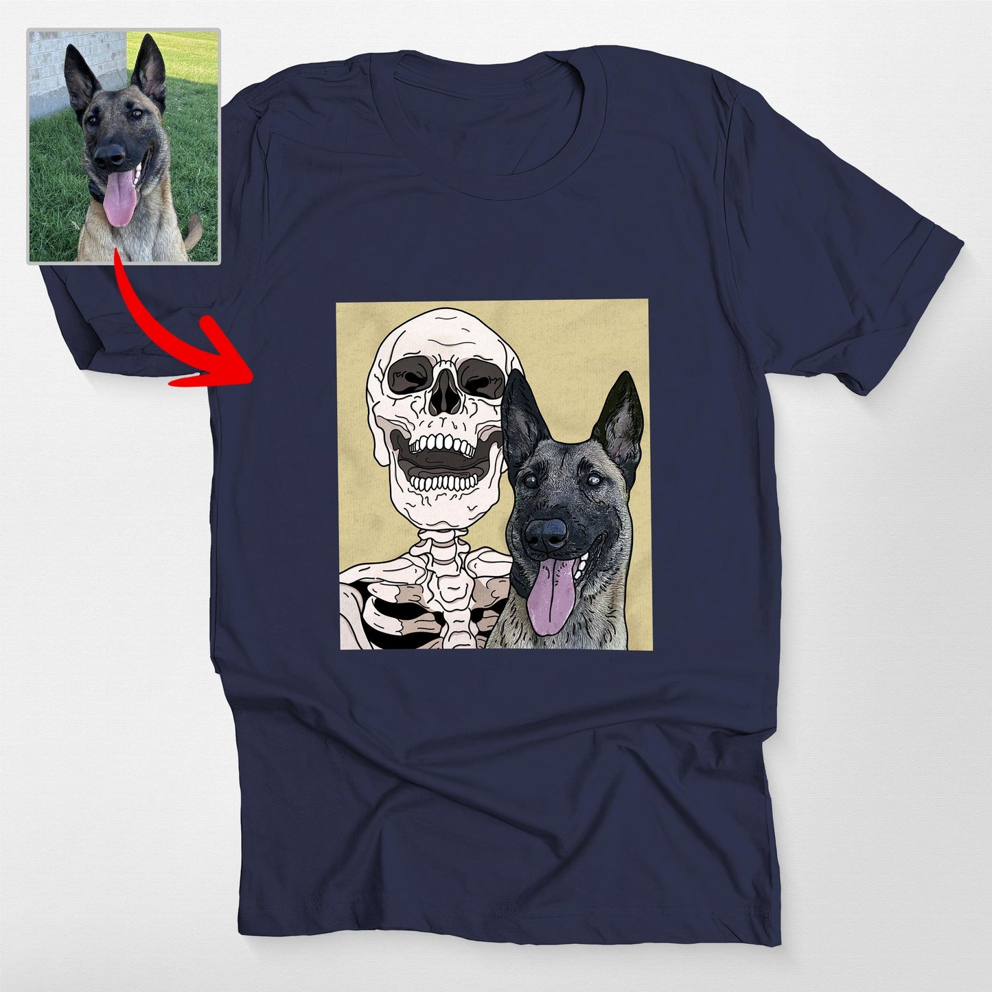 Custom Skeleton Selfie With Dog tshirt for Lovers. Vintage Halloween Tee